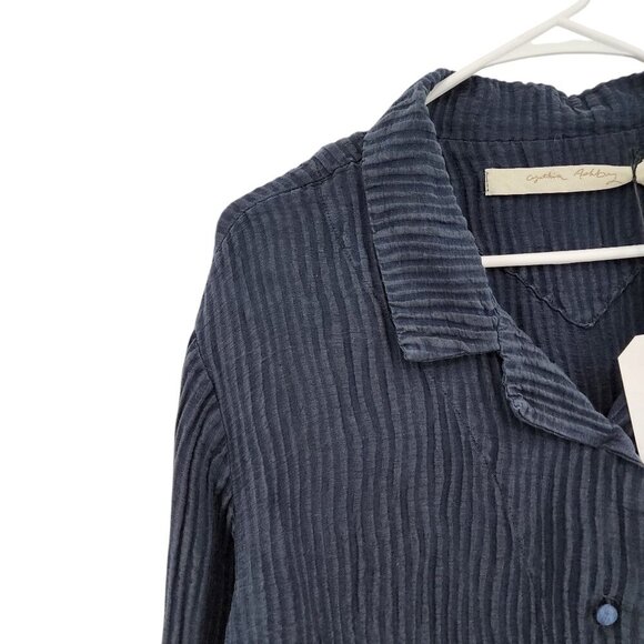 Cynthia Ashby Women's Silk Linen Blend Plisse Dress Shirt - L - Picture 2 of 9